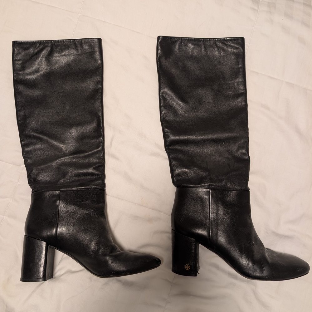 Black Leather Knee-High Boots